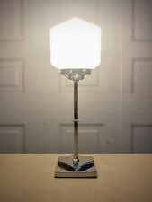 Original Art Deco Chrome With White Opaline Glass Globe Desk, Table Lamp.