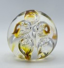 Studio Art Glass Controlled Bubble Paperweight Clear Amber Gold Abstract