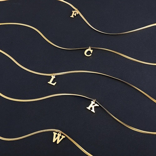 Gold A-Z Initial Necklace Women Snake Chain Letter Pendant Birthday Jewelry - Picture 8 of 12