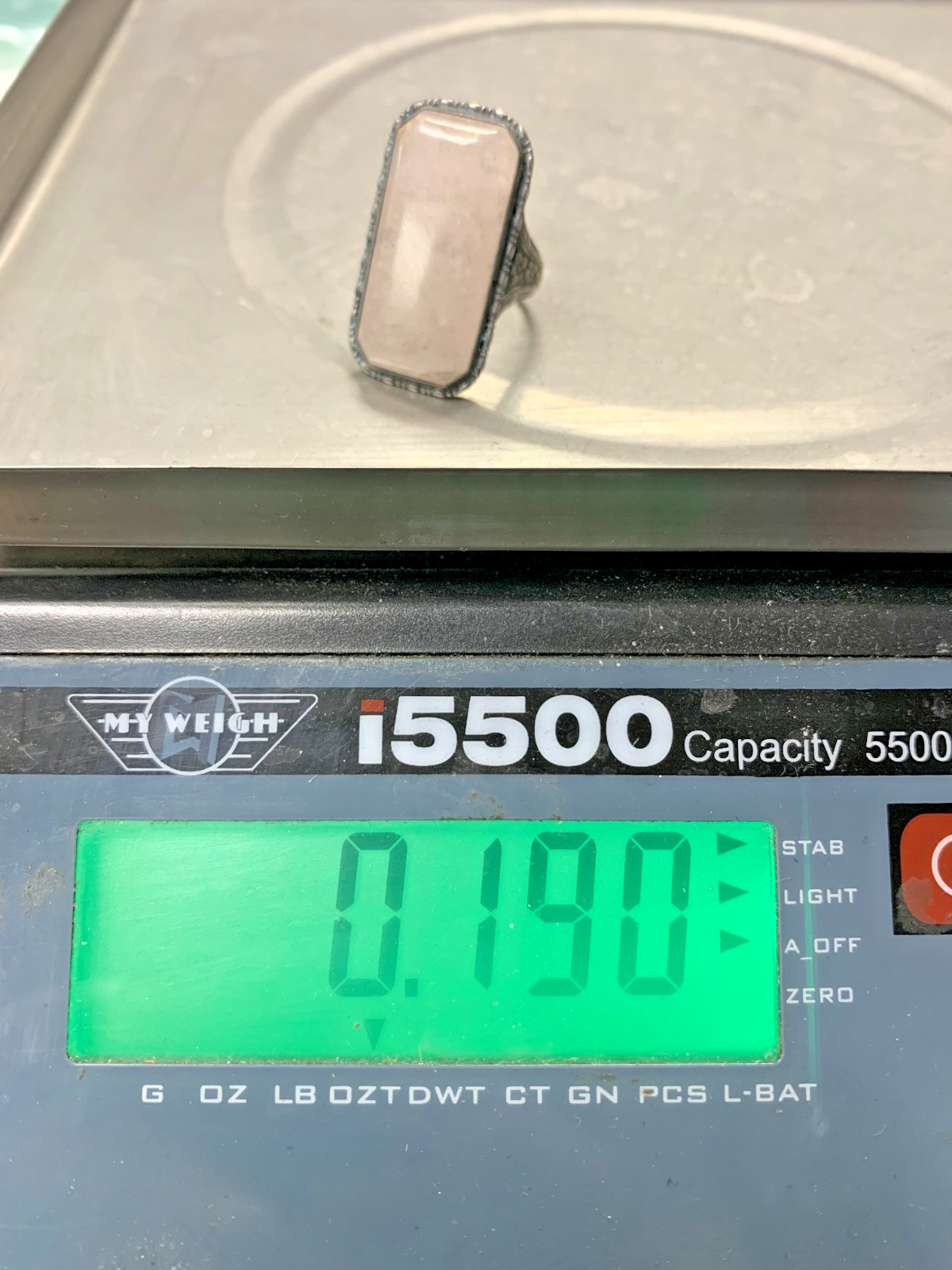 Rectangle rose quartz sterling silver ring size 6… - image 11