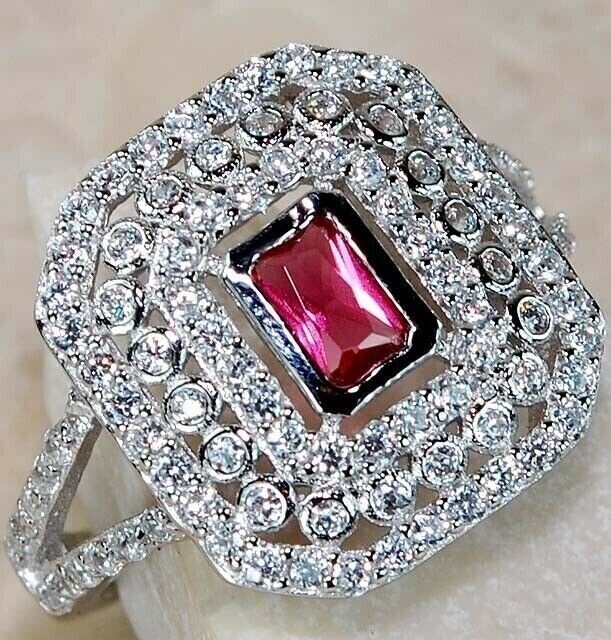 2CT Heat Treated Rubellite Tourmaline 925 Sterling Silver Ring Jewelry Sz 8 U3-6