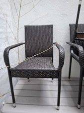 Set Of 4 Outsunny Black Rattan-Effect Garden Chair w/ Armrests & Backrest 90cm