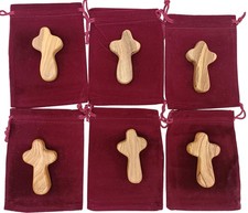 Set of 6 Small Olive Wood Crosses 2.5" 6cm   Wooden Cross Stress Relief   Pra...