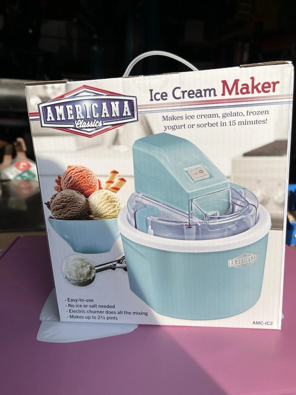 Ice Cream Maker, Gelato, Frozen Yogurt, Sorbet, Seafoam Blue, Americana Classics