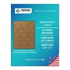 Brown Kraft Sticker Round Labels – 2.5" Circle – Laser/Inkjet Compatible – (9...