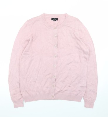 Nicole Miller Damen Strickjacke Rosa L Langarm Rundhals Strick