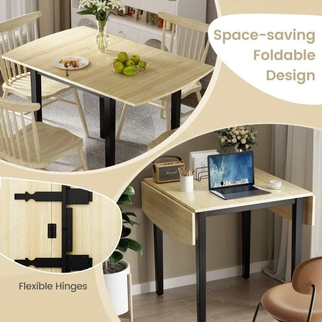 Industrial Drop Leaf Dining Table Extendable Kitchen Small Rustic Metal Folding - Image 4 of 4