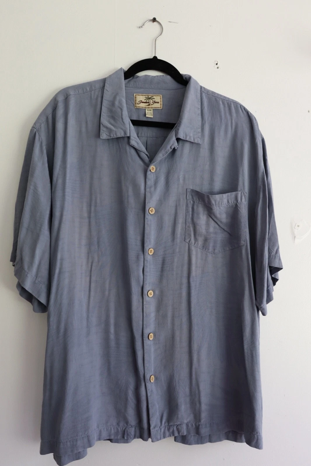 Jamaica Jaxx 100% Silk Camp Shirt XL Blue Hawaiian Resort Casual Button Up