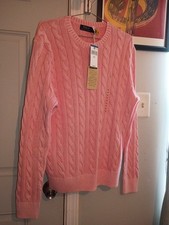 Polo Ralph Lauren NWT Sweater Mens Cable Knit Crew Neck Pink