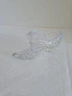 Vintage Fenton Moonstone Art Clear Glass Hobnail Cat Head Slipper Shoe