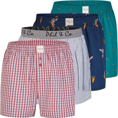 Phil & Co. Berlin Herren Webboxer 4er Pack 100% Baumwolle desortierte Boxershort