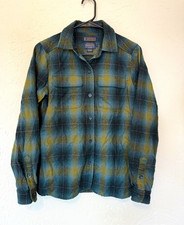 Pendleton Men  s S Green Blue Plaid 100 Virgin Wool Flannel Button Up Shirt 1967