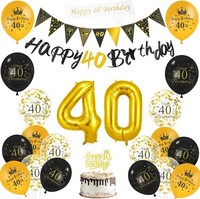 40. Geburtstag Deko Set Gold Schwarz, Banner, Ballons, SchäRpe, Wimpelkette,