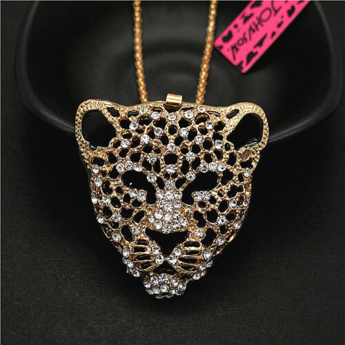 Fashion Lady Leopard Crystal Head Women Sweater Rhinestone Jewelry Necklace Gift - Picture 1 of 4