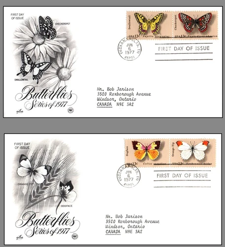 USA FDC - 1977 - America's Butterflies, Scott # 1712-15, 2 Artcraft FDCs