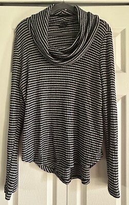 Lucky Brand Sweater Women s Size S Black White Stripe Cowl Neck Pullover Soft