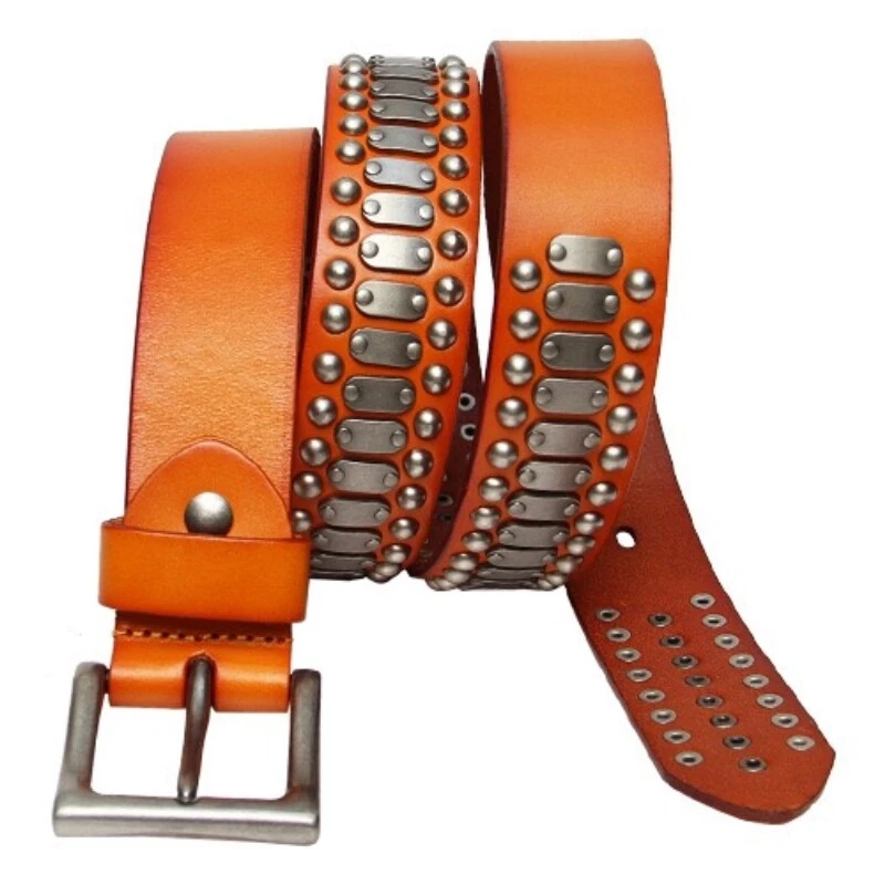 Cinturón Cintura Cuero Real Metal Pesado Remache Tachonado Unisex Punk Rock Cinturón Motociclista Foto 3 de 4