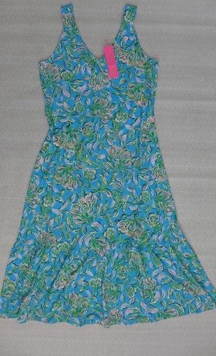NUEVO CON ETIQUETAS LILLY PULITZER Madsen Vestido Midi Cuello en V Cinturón Cúmulo Azul Chick Imán - Imagen 7 de 15