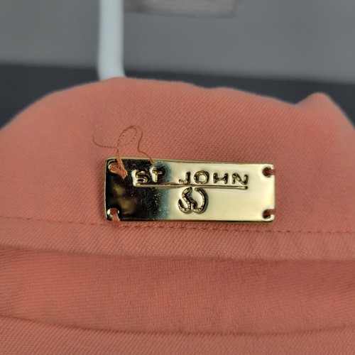 ST. JOHN by Marie Gray Top Size M Peach Orange Short Sleeve Snap Button Collar - Picture 11 of 11