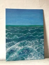 КАРТИНА МОРЕ ОКЕАН ПОЛОТНО  АКРИЛ ОРИГІНАЛ 6Х8 ДЮЙМІВ ЕКСКЛЮЗИВ РУЧНА РОБОТА