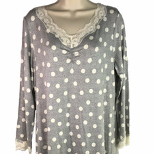 Talbots Polka Dot Dress Womens Size S Lace Trim Blue Grey