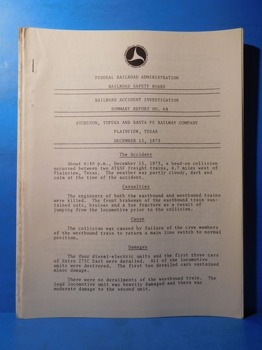Railroad Accident Investigation Report #68 Atchison Topeka and Santa Fe RR 1973