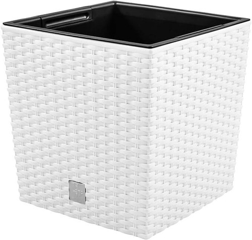 Vaso per piante quadrate rattan basso elegante fioriere da giardino interne esterne bianche - Foto 5 di 25