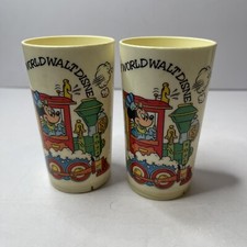 2 Vtg Walt Disney World Mickey Train Deka Plastics Inc Cup Made in USA No. 540