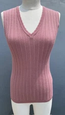 M MISSONI V-NECK SLEEVELESS RIBBED DARK PEACH KNIT TOP SIZE 42 -USA (6)