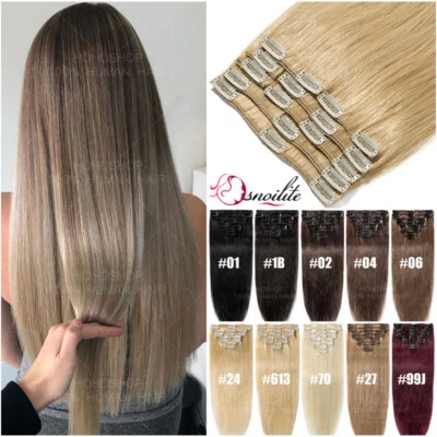 Damen Clip In 100% Remy Echthaar Extensions Haarverlängerung DICK 8 Tressen Lang - Bild 1 von 4