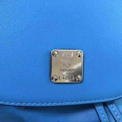 $820 MCM Claudia Studs Blue Mini Leather Backpack MCM Rucksack Studded Blue Leather Backpack Large | eBay main image 3