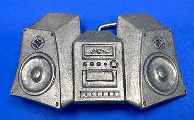 Retro Boom Jam Box Funky Radio Cutout Silver Color Vintage Belt Buckle