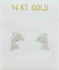 DOLPHIN STUD EARRINGS 14k WHITE GOLD - New With Tag - MADE IN USA