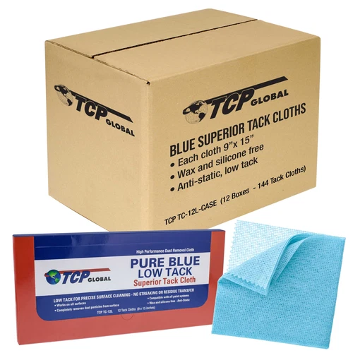 TCP Global Blue Low Tack Cloths, Remove Sanding Dust, Woodworking, 144 Count