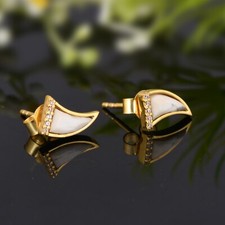 18k Gold Plated Howlite Tooth Gemstone 925 Silver Stud Earring Jewelry Gift