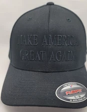Make America Great Again Black Embroidery Black Flex Fit Hat Trump