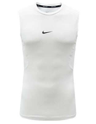 Nike Men Dri-FIt Pro Tight Tank Top Sleeveless White Shirt Run Jersey  FB7915-100