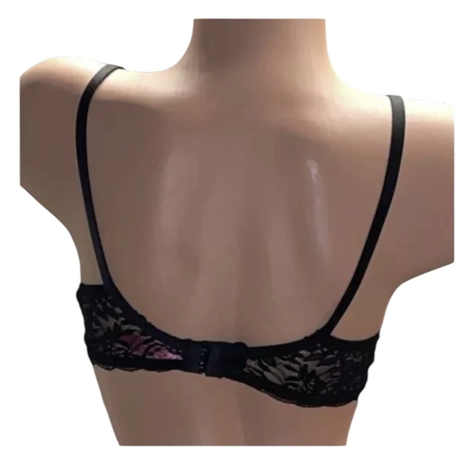 Sujetador Fruit of The Loom púrpura y negro con ribete de encaje de guepardo para mujer 36C Nuevo de Lote Antiguo Foto 3 de 4