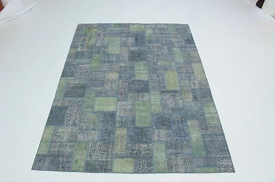 Patchwork Orient Teppich Vintage grün türkis 300x210 modern handgeknüpft T7546 - Bild 1 von 4