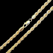 6mm Thick Men's Rope Chain 14k Gold Plated Solid 925 Sterling Silver Necklace