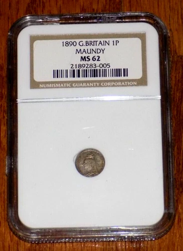 GREAT BRITAIN 1890 1 One Pence Silver NGC MS 62 Queen Victoria Maundy 1P Coin
