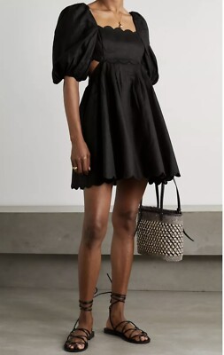 zimmermann black cut out dress ZIMMERMANN CUTOUT RUFFLED PLISSE ORGANZA MINI DRESS UK 8