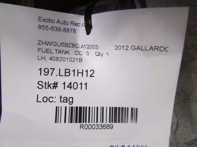 Lamborghini Gallardo, LH, Left Fuel Tank, Used, P/N 408201021B