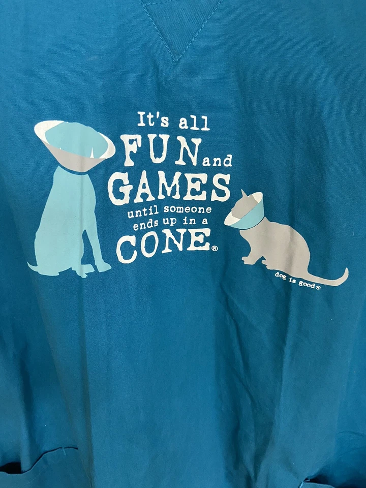 Dog is Good Scrub Top Funny~ It’s All Fun & Games Till Someone Gets A Cone 2XL - Image 2 of 4