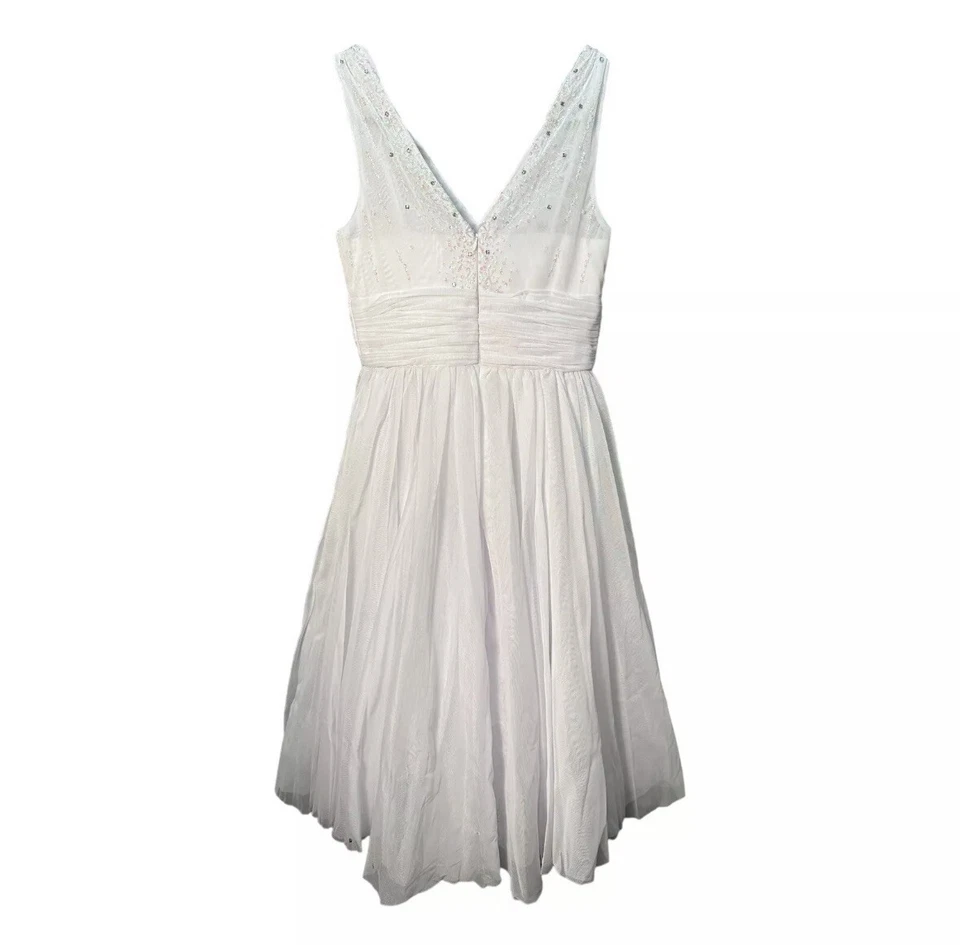 Chicas Vestido de Novia Vestido Mediano Princesa Blanco Cuentas Top Formal Tul Reina Foto 3 de 4