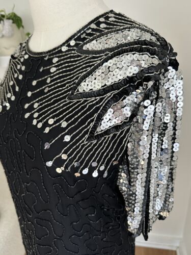 Vintage Scala Black & Silver Sequin Sheath Dress Size XL 80s Disco - Picture 3 of 10