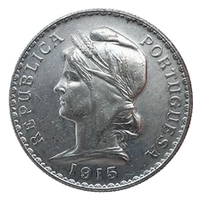 1915 PORTUGAL 1 Escudo 0.835 Silver Liberty Head Excellent Coin KM# 564