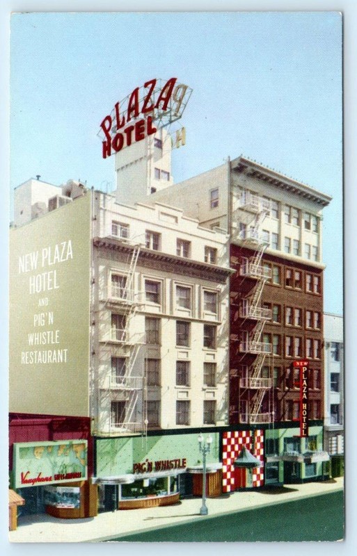 SAN DIEGO, California CA~ Roadside NEW PLAZA HOTEL Pig 'n Whistle 1950s Postcard