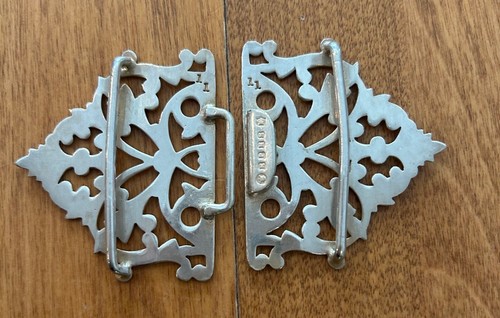 ANTIQUE VICTORIAN HALLMARKED SILVER 1800s DOUBLE ORNATE DRESS BELT BUCKLE - Picture 4 of 8