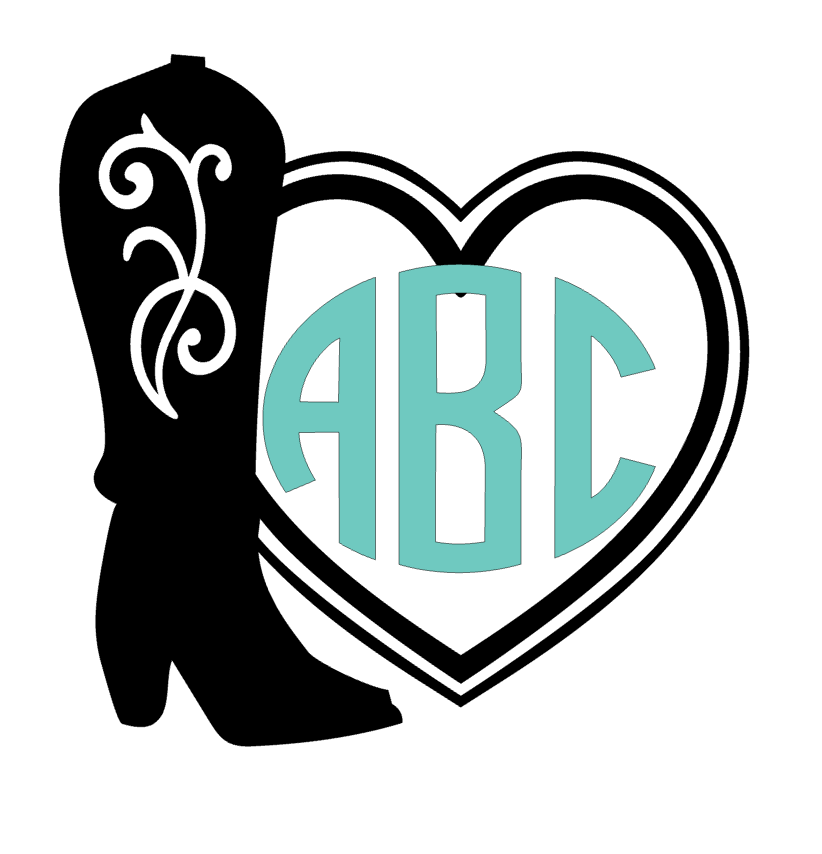 Cowgirl Boot 3 Letter Initial Monogram Personalized Vinyl Decal Sticker a3592